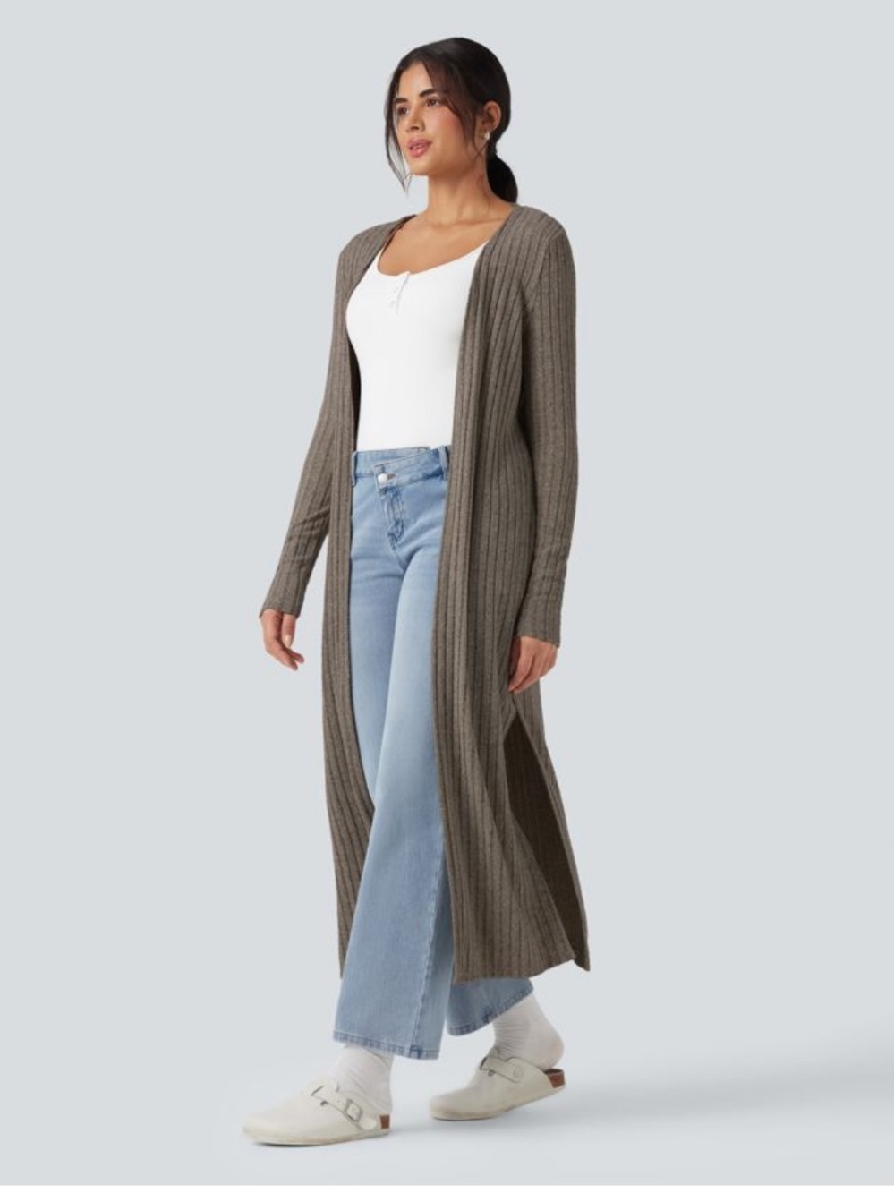 Halara Long Soft Ribbed Cardigan- Soft Brown - Picture 5 of 5